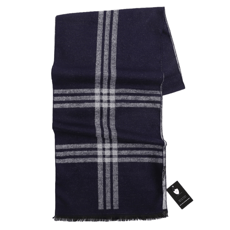 Men's Tartan Wool Scarf Blue Grey Men's Tartan Wool Scarf Blue Grey - Livloko London
