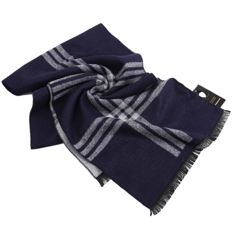 Men's Tartan Wool Scarf Blue Grey Men's Tartan Wool Scarf Blue Grey - Livloko London
