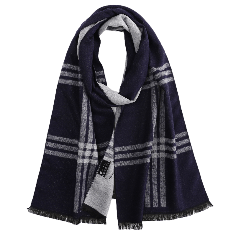 Men's Tartan Wool Scarf Blue Grey Men's Tartan Wool Scarf Blue Grey - Livloko London