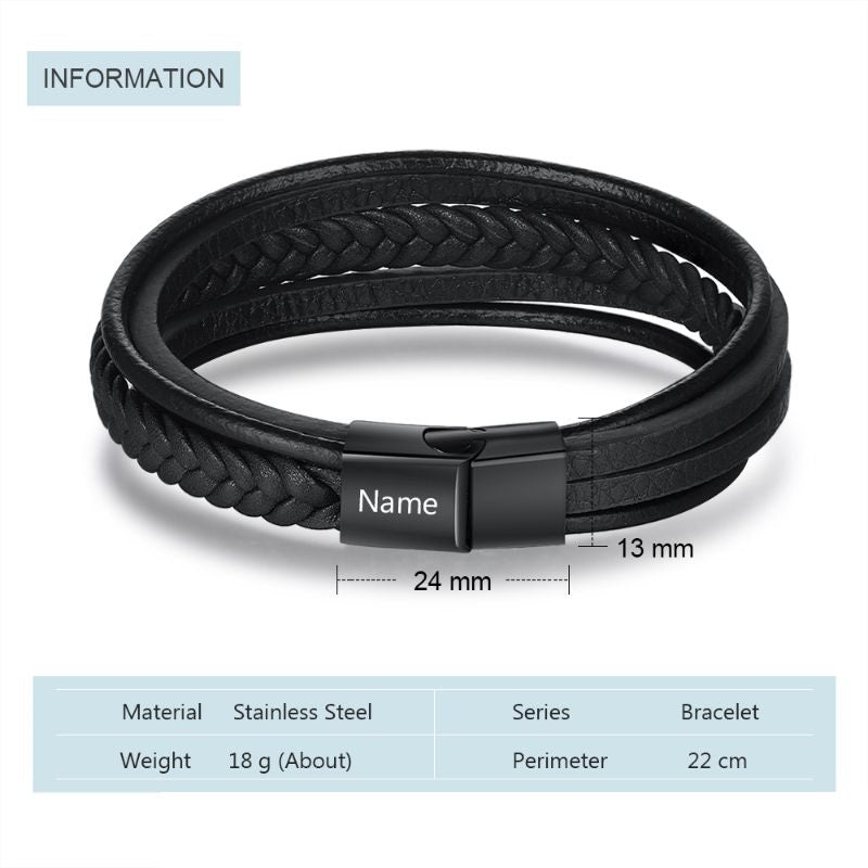 Personalised Black Leather Multi Strand Bracelet Personalised Black Leather Multi Strand Bracelet - Livloko London