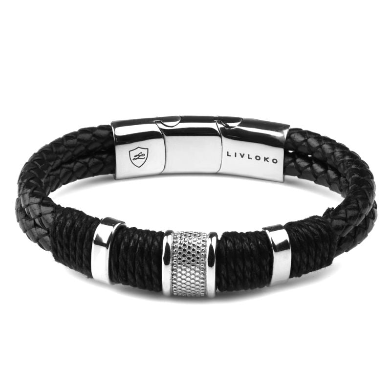 Men's Bangle Leather and Silver Bracelet  designer silver bracelet for men