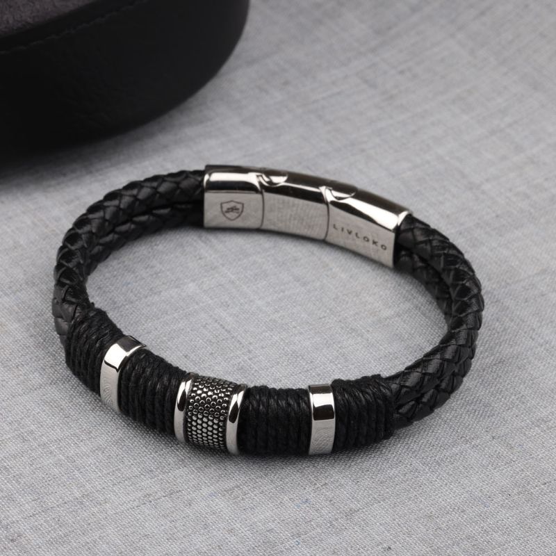 Men's Bangle Leather and Silver Bracelet mens designer bangle