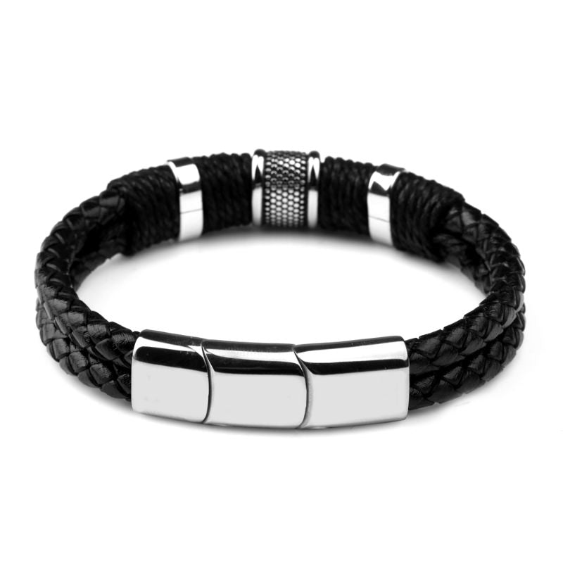 Men's Bangle Leather and Silver Bracelet leather bracelets for men
