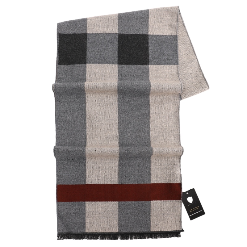 Men's Checked Wool Scarf Grey Red