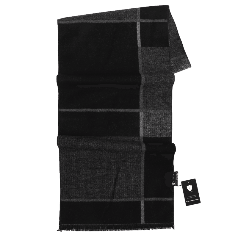 Men's Checked Wool Scarf Black Grey Men's Checked Wool Scarf Black Grey - Livloko London