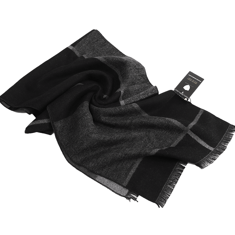 Men's Checked Wool Scarf Black Grey Men's Checked Wool Scarf Black Grey - Livloko London