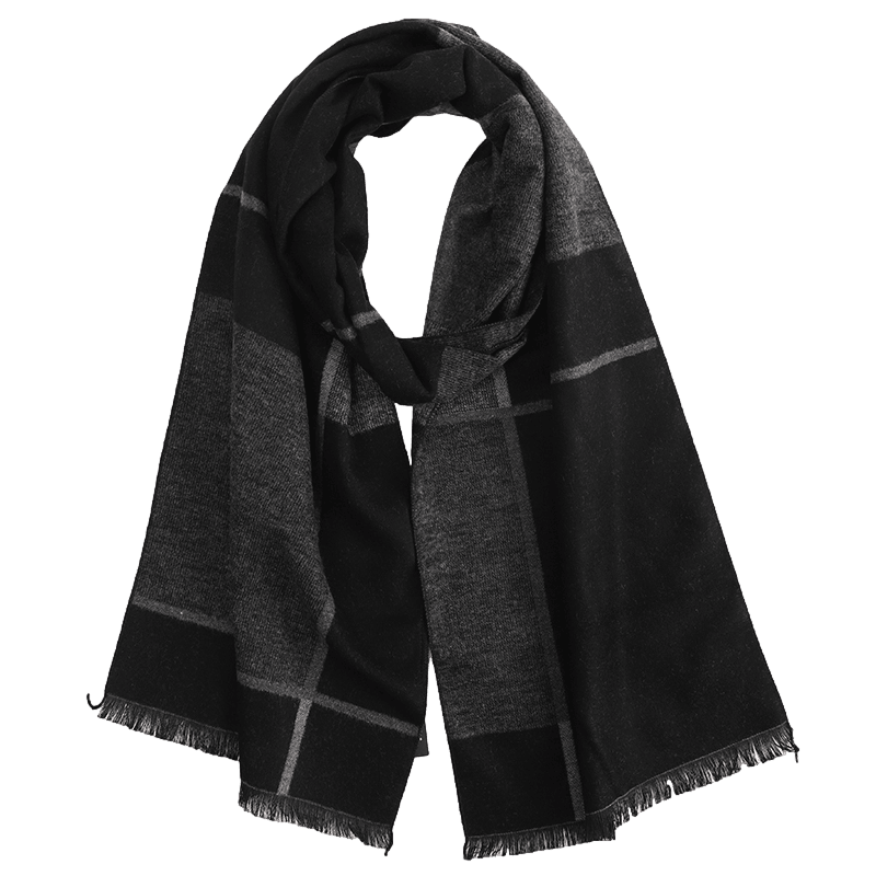 Men's Checked Wool Scarf Black Grey Men's Checked Wool Scarf Black Grey - Livloko London