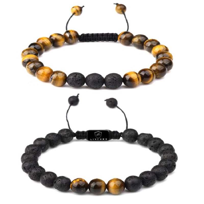 Tiger-eye and Lava Rock Stacked Bracelet