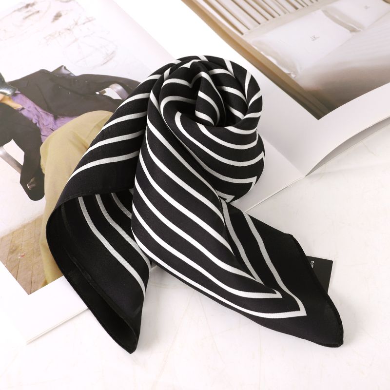 Black and white striped Mulberry silk bandana scarf