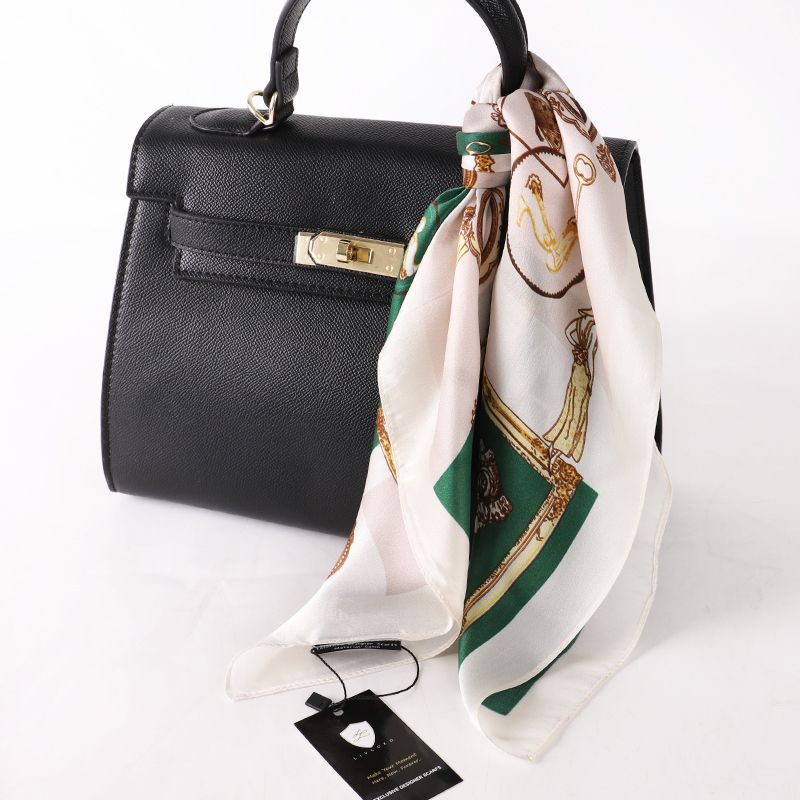 Mulberry silk square scarf with illustrated trinkets and decorative frames