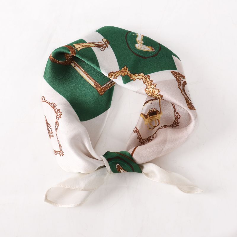 Mulberry silk square scarf with illustrated trinkets and decorative frames