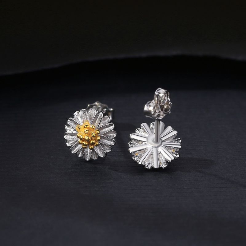 Gold Flower Sterling Silver Stud Earrings silver flower earrings