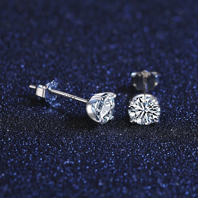 Solid Silver Moissanite Stud Earrings womens silver stud earrings