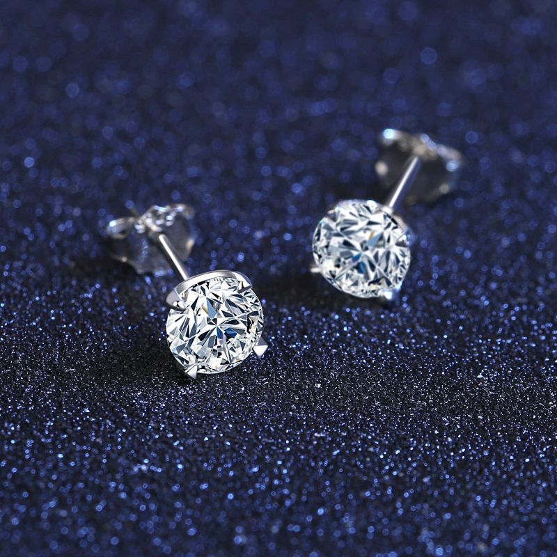 Solid Silver Moissanite Stud Earrings real silver stud earrings