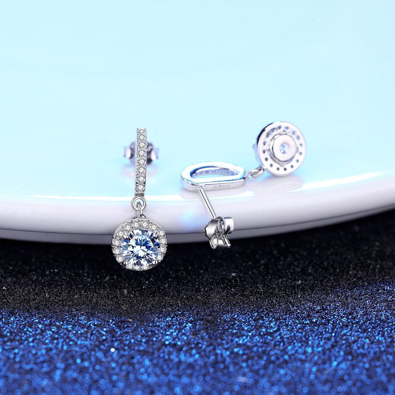 Silver Drop Earrings with Moissanite Crystal 925 sterling silver earrings