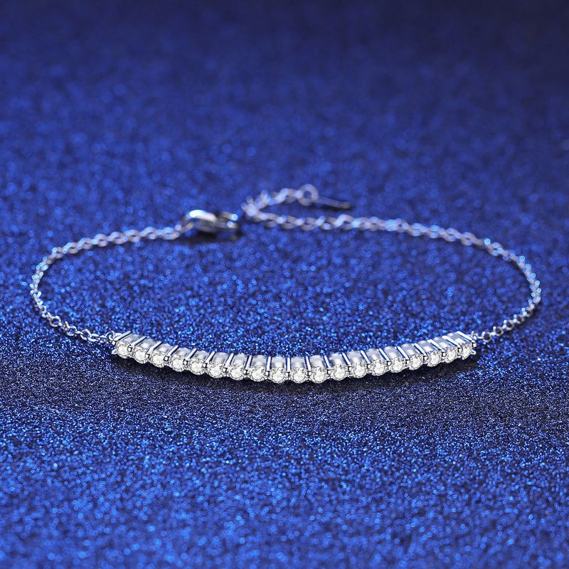 Dainty Silver Bracelet with Moissanite Centerpiece moissanite tennis bracelet