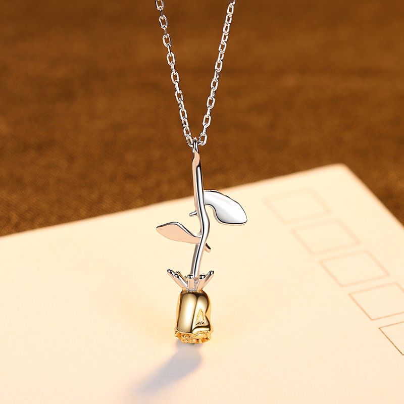 Gold Plated Rose Pendant on 925 Silver Chain gold plating necklace