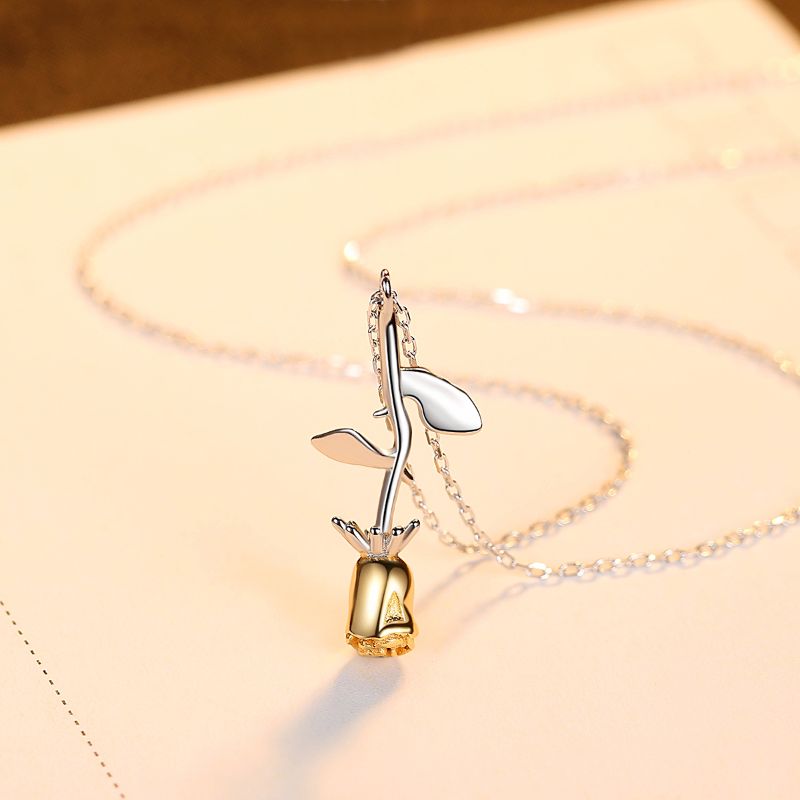 Gold Plated Rose Pendant on 925 Silver Chain rose pendant
