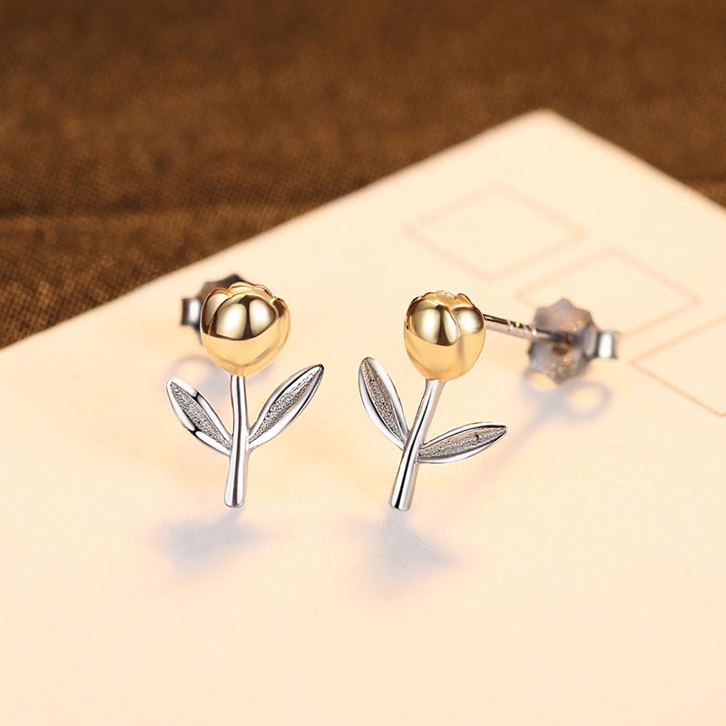 Flower Earrings Sterling Silver Gold Plated silver flower earrings