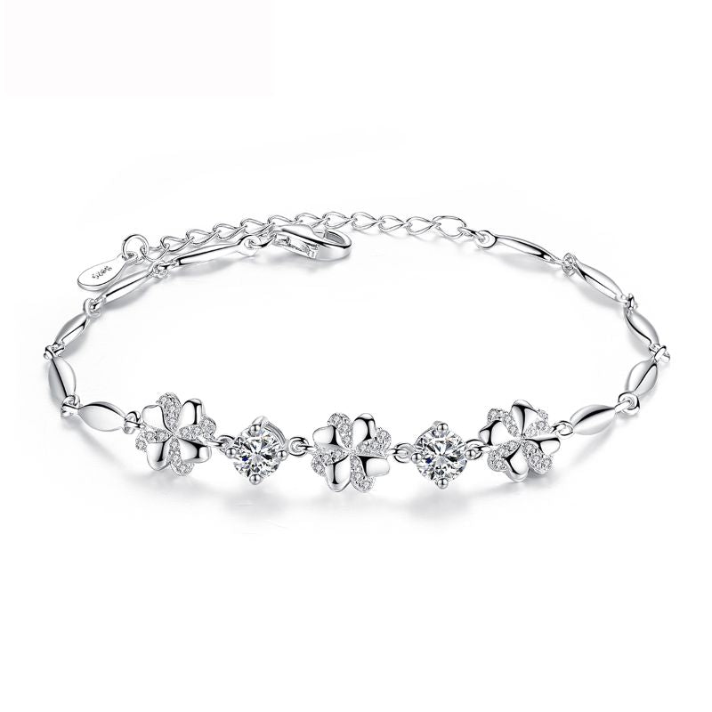 Silver Cubic Zirconia Bracelet with Flower Design  flower bracelets
