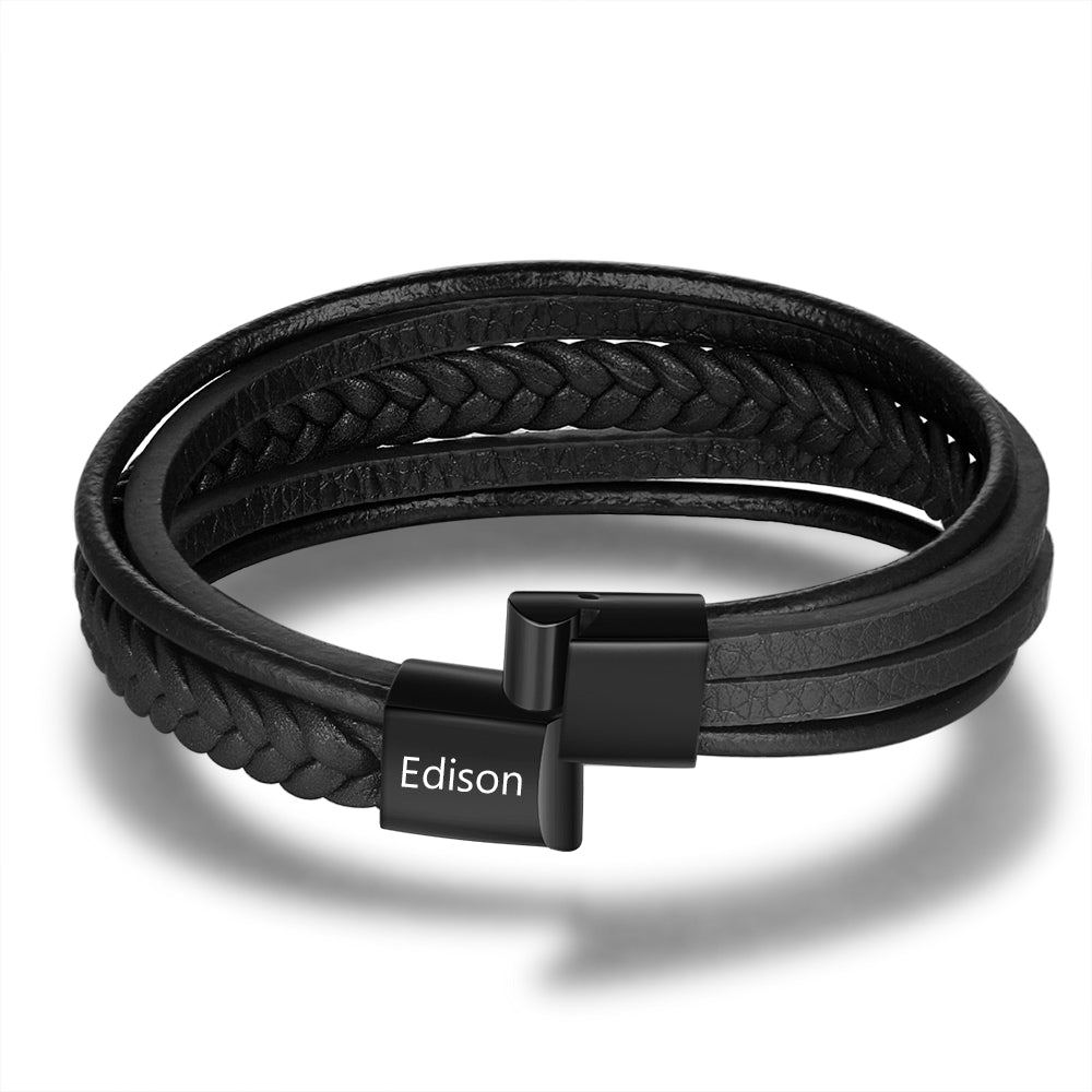 Personalised Black Leather Multi Strand Bracelet