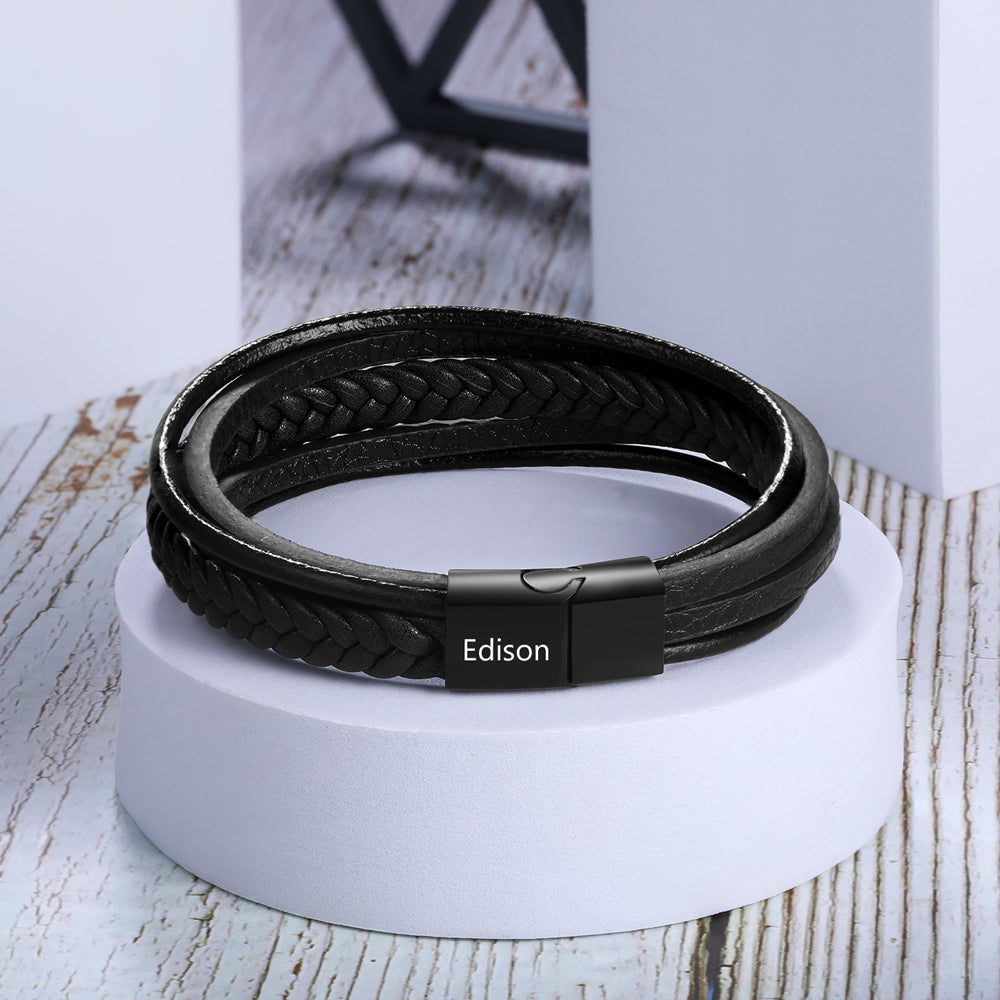 Personalised Black Leather Multi Strand Bracelet Personalised Black Leather Multi Strand Bracelet