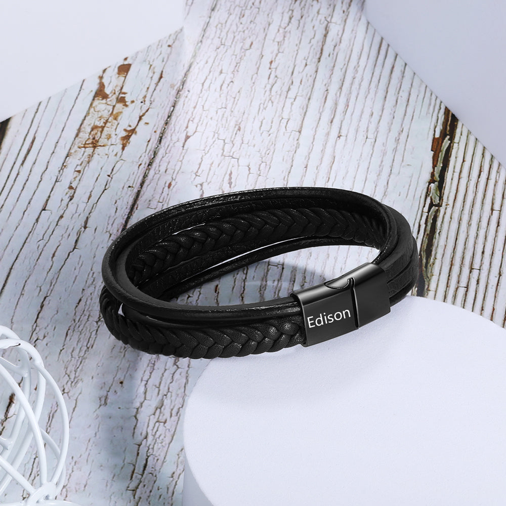 Personalised Black Leather Multi Strand Bracelet Personalised Black Leather Multi Strand Bracelet