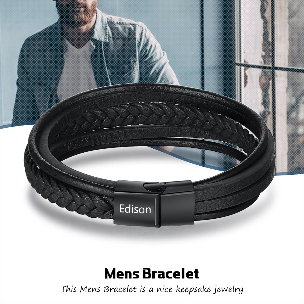 Personalised Black Leather Multi Strand Bracelet Personalised Black Leather Multi Strand Bracelet - Livloko London