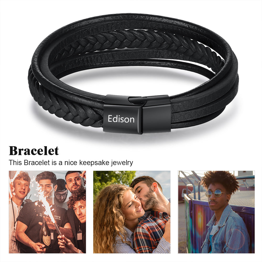 Personalised Black Leather Multi Strand Bracelet Personalised Black Leather Multi Strand Bracelet - Livloko London