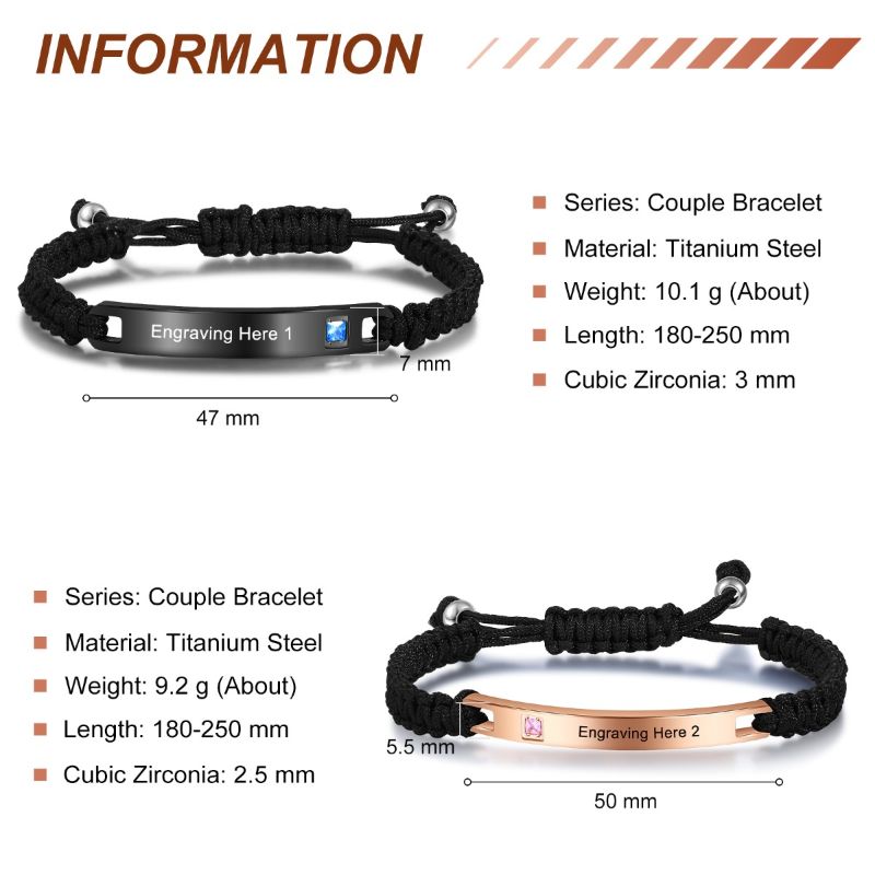 Personalised Titanium Steel Couple Rope Bracelet Personalised Titanium Steel Couple Rope Bracelet - Livloko London