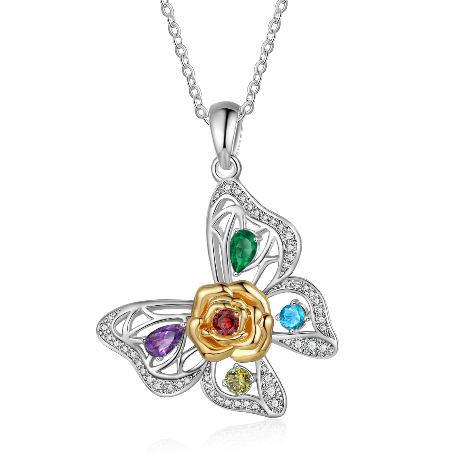 Personalised 925 Sterling Silver Butterfly Birthstone Necklace Personalised 925 Sterling Silver Butterfly Birthstone Necklace