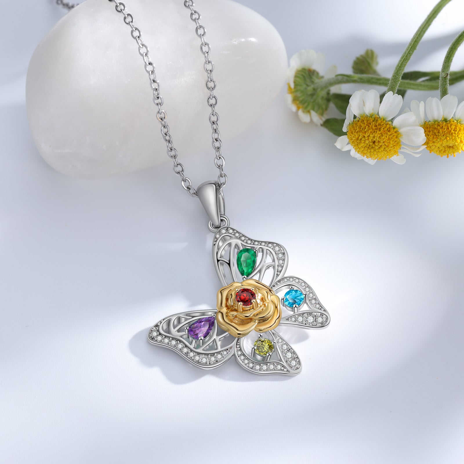 Personalised 925 Sterling Silver Butterfly Birthstone Necklace Personalised 925 Sterling Silver Butterfly Birthstone Necklace