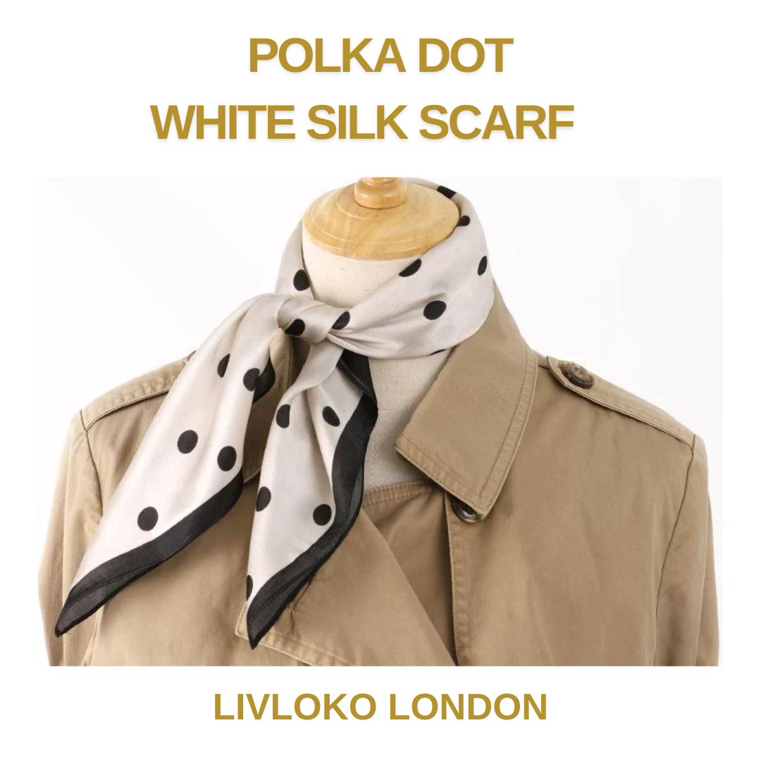 How do you wear a polka dot white silk scarf?