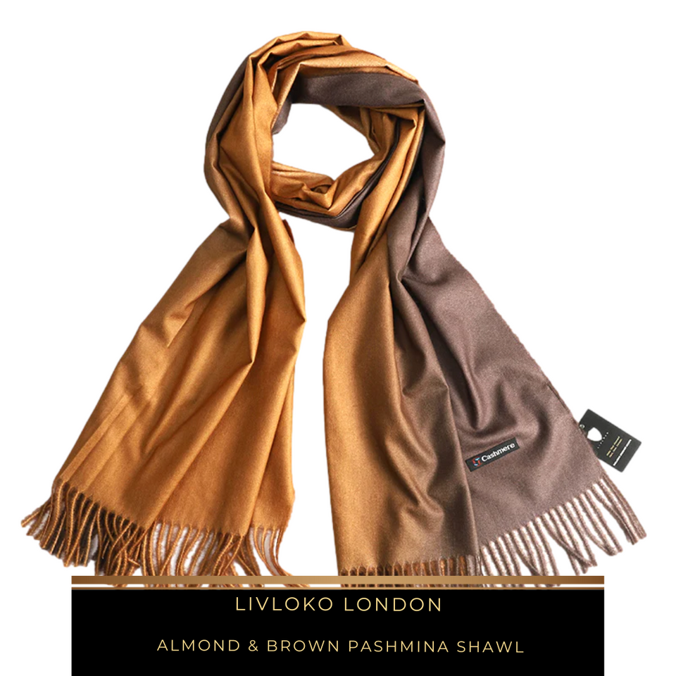 Almond & Brown Pashmina Shawl - Livloko London