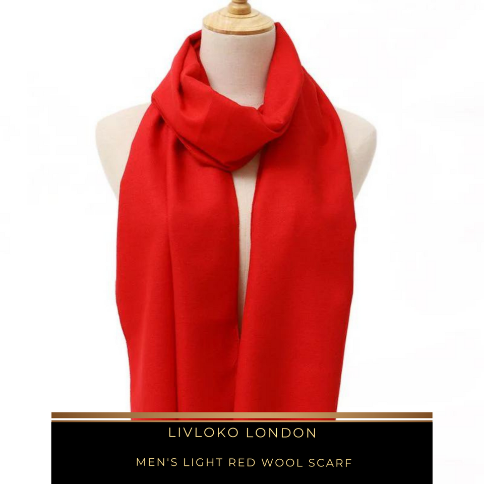 Men's Light Red Wool Scarf - Livloko London