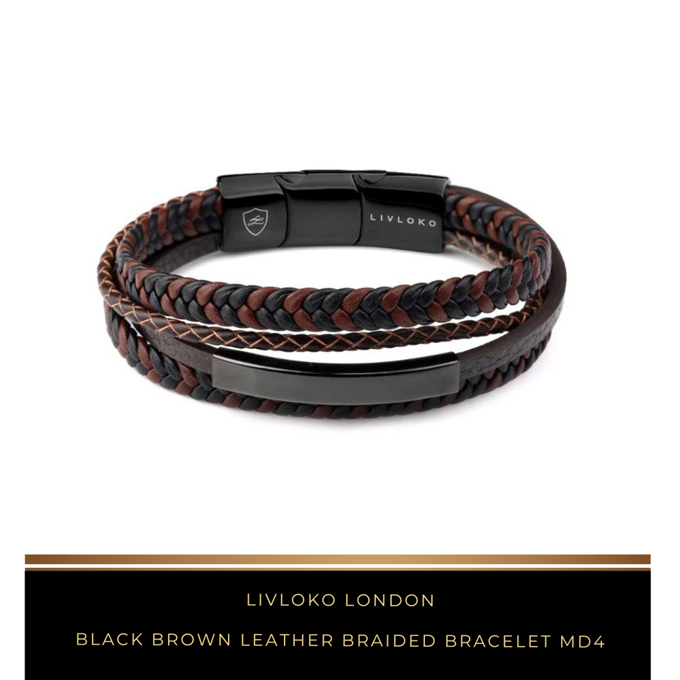 Black Brown Leather Braided Bracelet MD4 - Livloko London