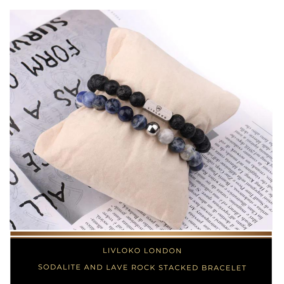 Sodalite and Lave Rock Stacked Bracelet - Livloko London