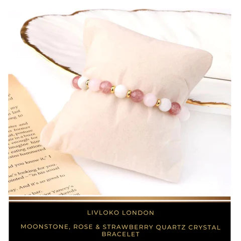 Moonstone, Rose & Strawberry Quartz Crystal Bracelet