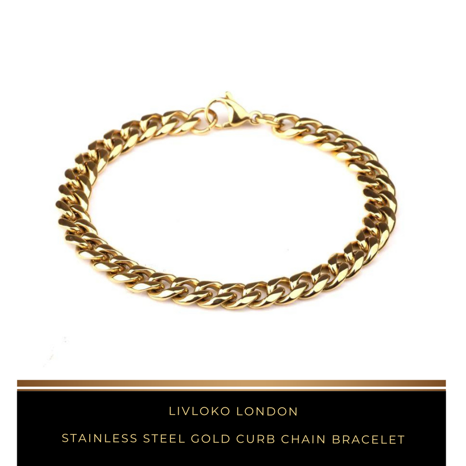 Stainless Steel Gold Curb Chain Bracelet