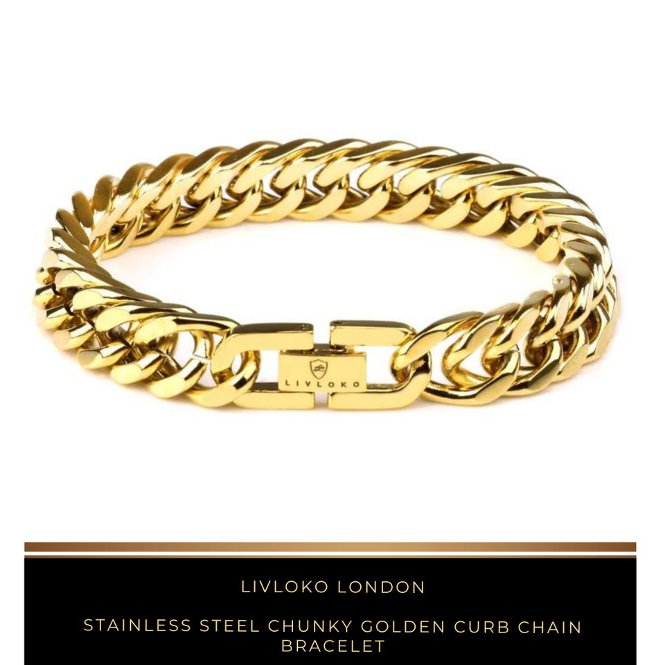 Stainless Steel Chunky Golden Curb Chain Bracelet - Livloko London