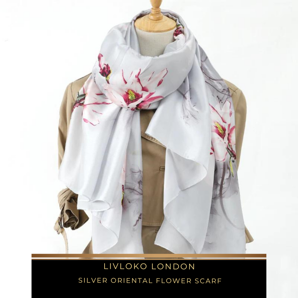 Silver Oriental Flower Scarf - Livloko London