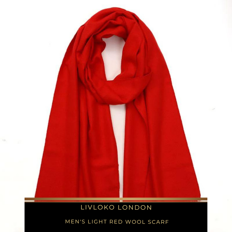 Men's Light Red Wool Scarf - Livloko London