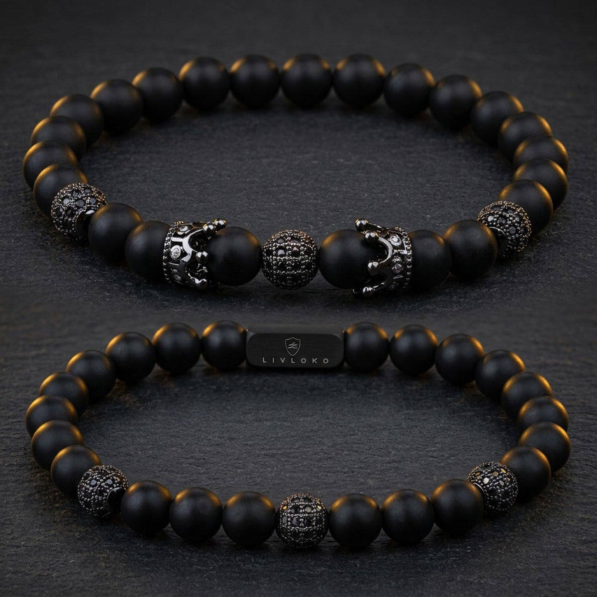 Black agate bead bracelets to wear with the evil eye, evil eye meaning guide by Livloko London