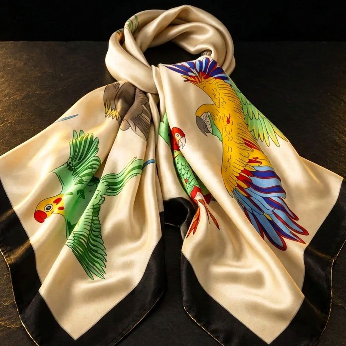 How to style your hair with a satin scarf: parrot print satin scarf by Livloko London