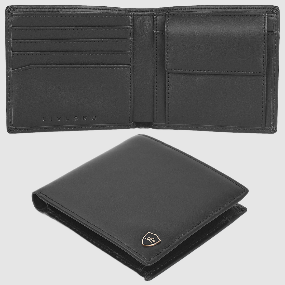 Men's Black Leather Wallet with Coin Pocket