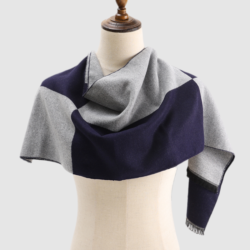 Men's Checked Wool Scarf Navy Grey