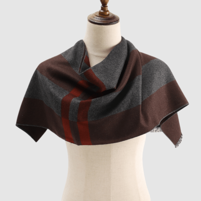 Men's Checked Wool Scarf Grey Brown Blue Red
