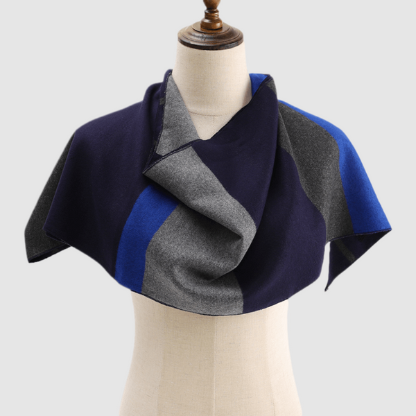 Men's Striped Wool Scarf Blue Black Grey
