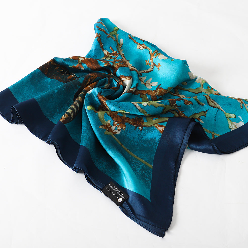 Almond Blossom Light Blue Satin Scarf