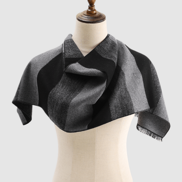 Men's Striped Wool Scarf Black Grey